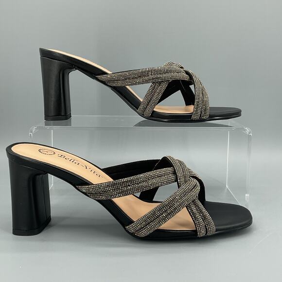 NEW Bella Vita Women’s Carmen Heeled Slip on Sandals Black Size 8W - Picture 1 of 10